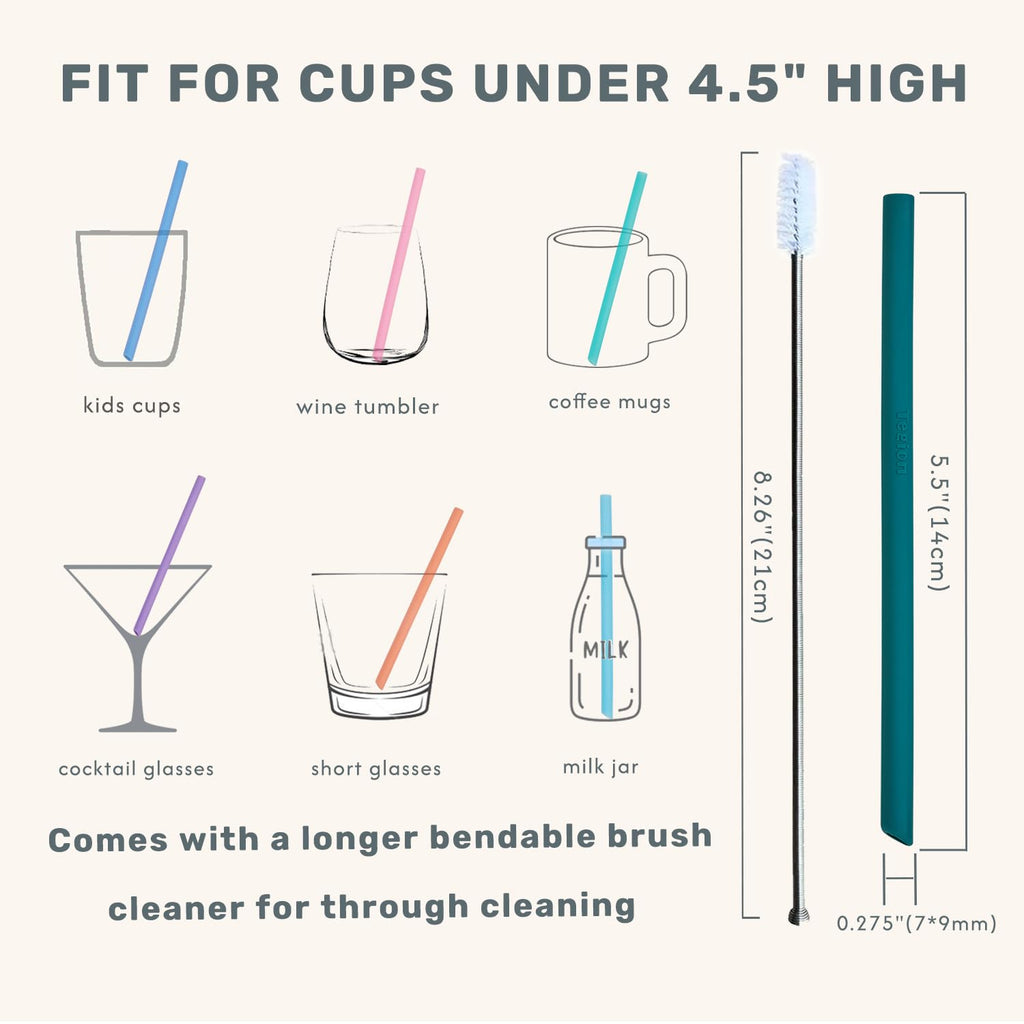 Mini Short Pinch Test Passed 5.5" Replacement Reusable Toddlers& Kids&Baby Silicone Small Straws for the First Years Take & Toss Spill Proof Straw Cup-Safe Fun for Baby Teething Chewing