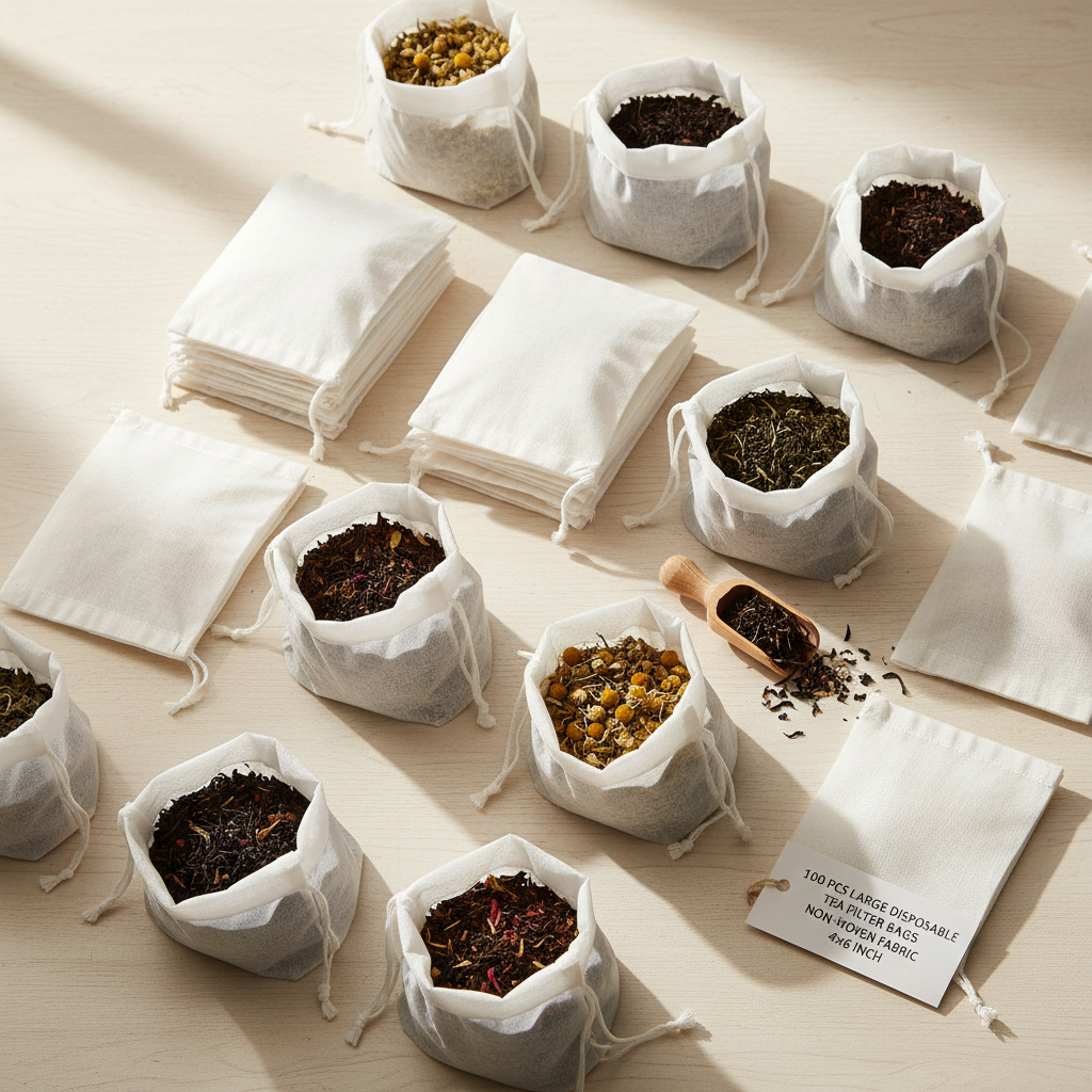 100Pcs Large Tea Bag - Disposable Empty Tea Filter Bags No Mess Mesh Bags with Drawstring for Concentrate/Iced Coffee, Herb, Loose Leaf Tea