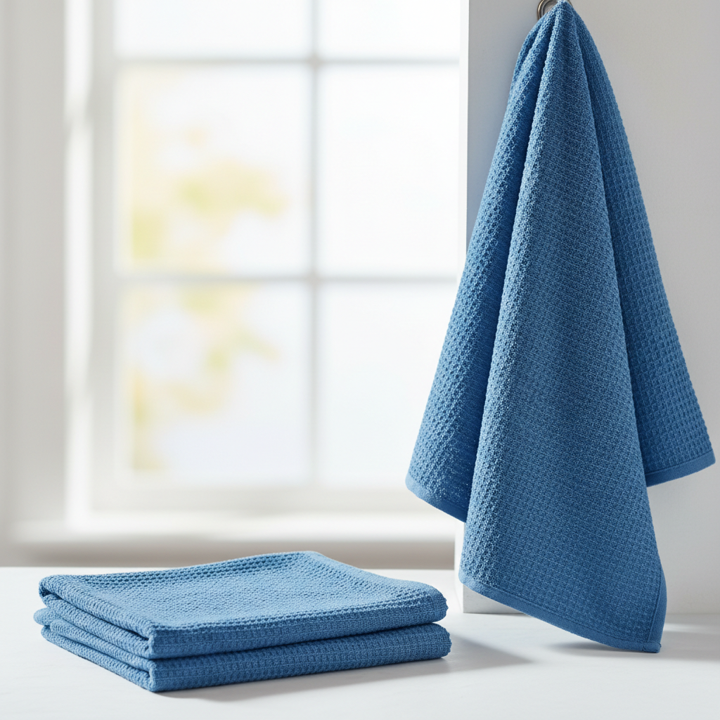 Cotton Kitchen Towels - Set of 4 Highly Absorbent, Ultra Soft Waffle Weave Tea Towel with Hanging Loop - 20X28 Inch Quick Drying Dish Cloths for Cleaning (Blue)